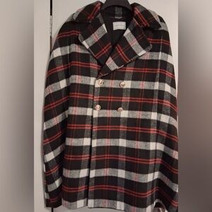 Charter Club Polyester Wool Blend Plaid Button Poncho Vest